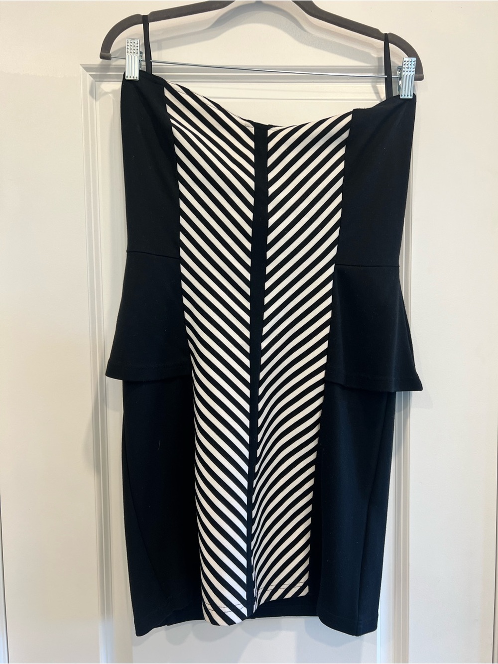 Black & White Striped Peplum Pencil Skirt